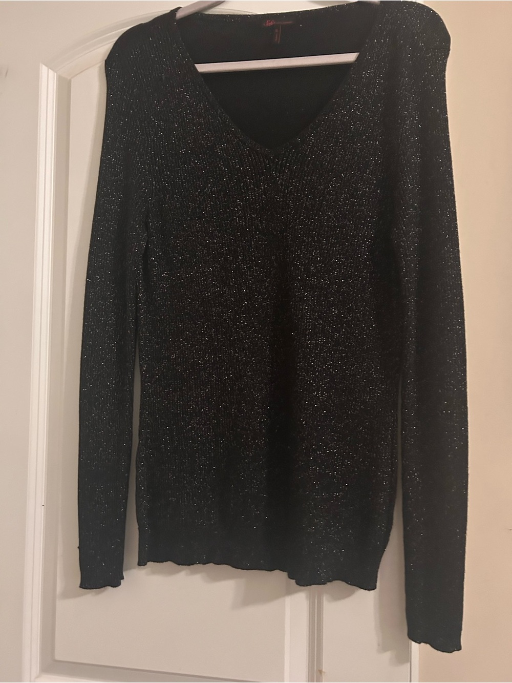Black Metallic V-Neck Women's Sweater
